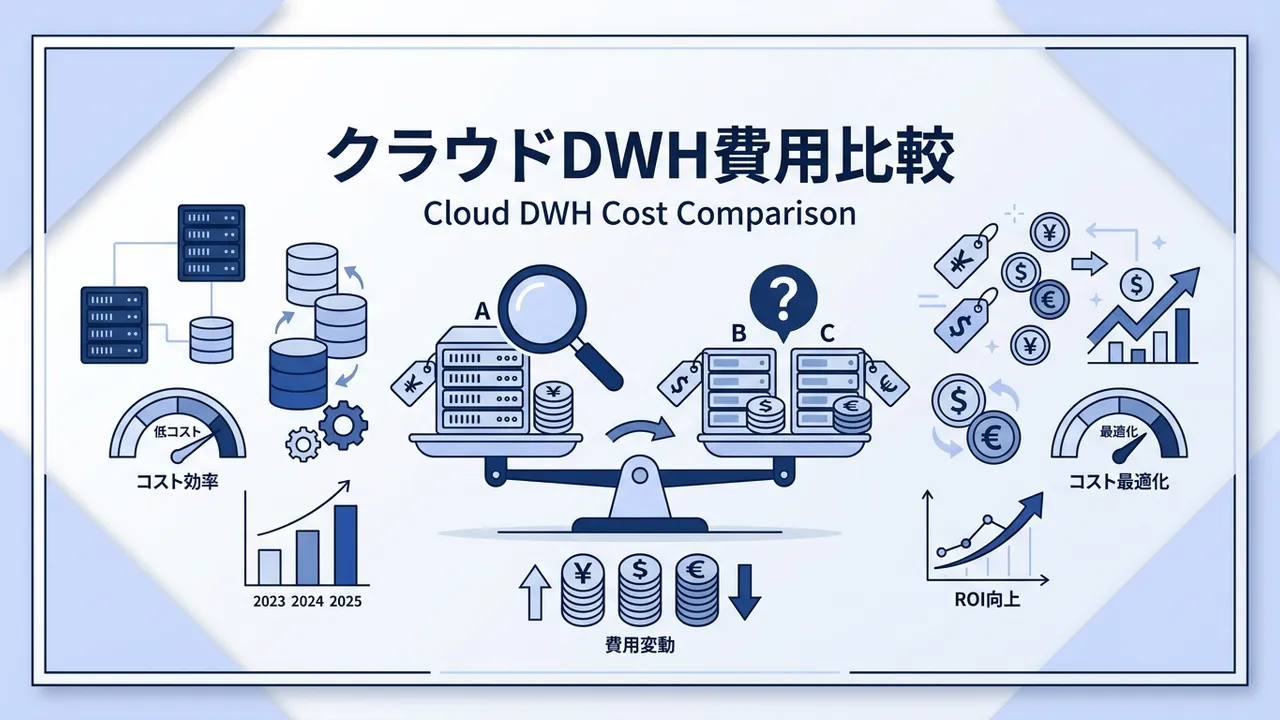 クラウドDWHのBigQuery・Snowflake・Redshiftを費用で比較します。スキャン量課金・稼働時間課金・ノード/RPU課金という3社の料金モデルの違い、ほぼ横並びのストレージ単価、そして「どれが安いか」がワークロードで2〜3倍ぶれて逆転する理由を、スパイキー型・定常高負荷型・同時実行型のパターン別に整理。自社の使い方に合うDWHを費用で見極めたい発注検討者向けです。