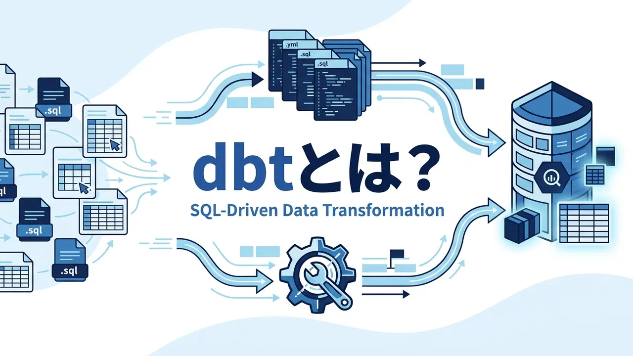 変換SQLが個人フォルダやSlackで共有される課題を抱えるデータ担当者向けに、dbt（data build tool）の定義、ELTとの位置づけ、Modelファイル・ref関数・テスト・ドキュメント自動生成の4機能、BigQueryとの親和性、3ステップの導入プロセスを解説します。