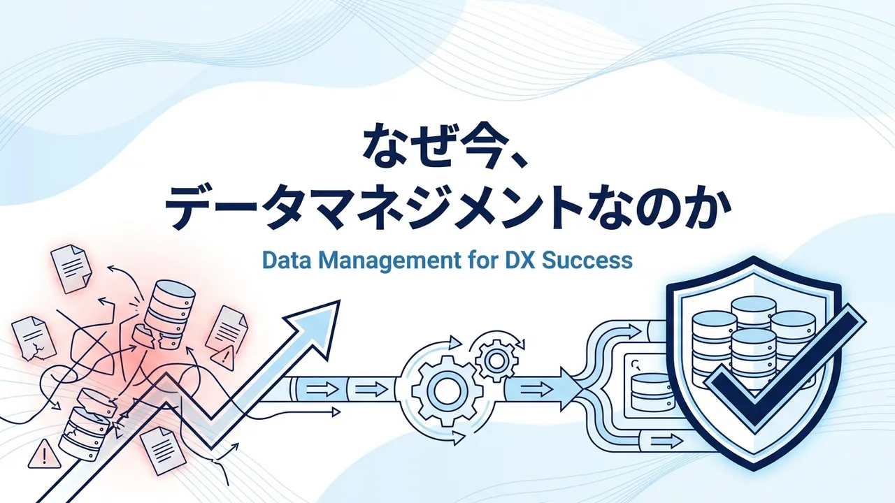 DXに取り組む日本企業は約8割。しかし成果が出ている企業は6割弱にとどまります（IPA「DX動向2025」）。デジタル化とDXの違い、データ駆動型経営の仕組み、データマネジメントの4つの活動、始め方の3ステップまで体系的に解説します。「DXの成果が見えない」とお悩みの経営層・DX推進担当者向けの記事です。