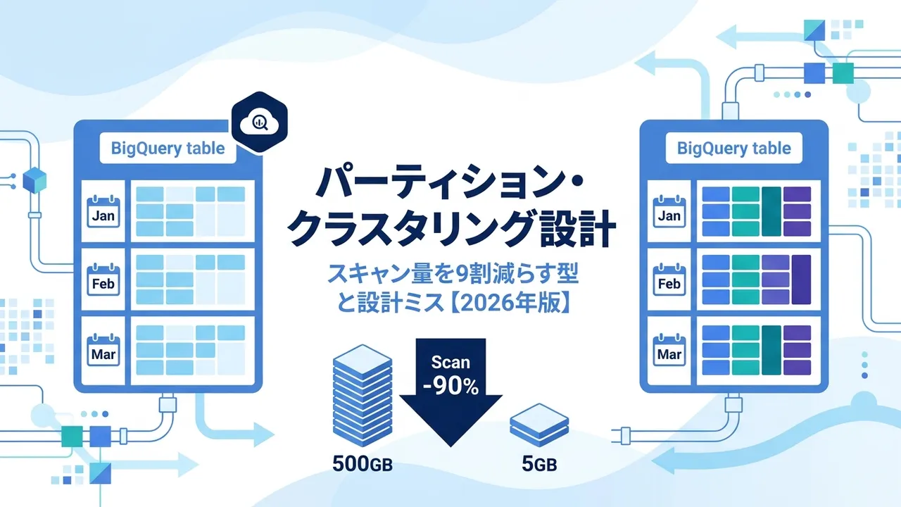 BigQueryパーティションとクラスタリングの設計｜スキャン量を9割減らす型と設計ミス【2026年版】
