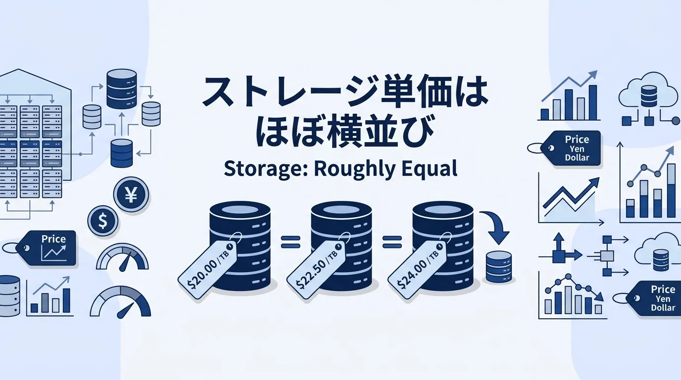 クラウドDWHのストレージ単価はほぼ横並び