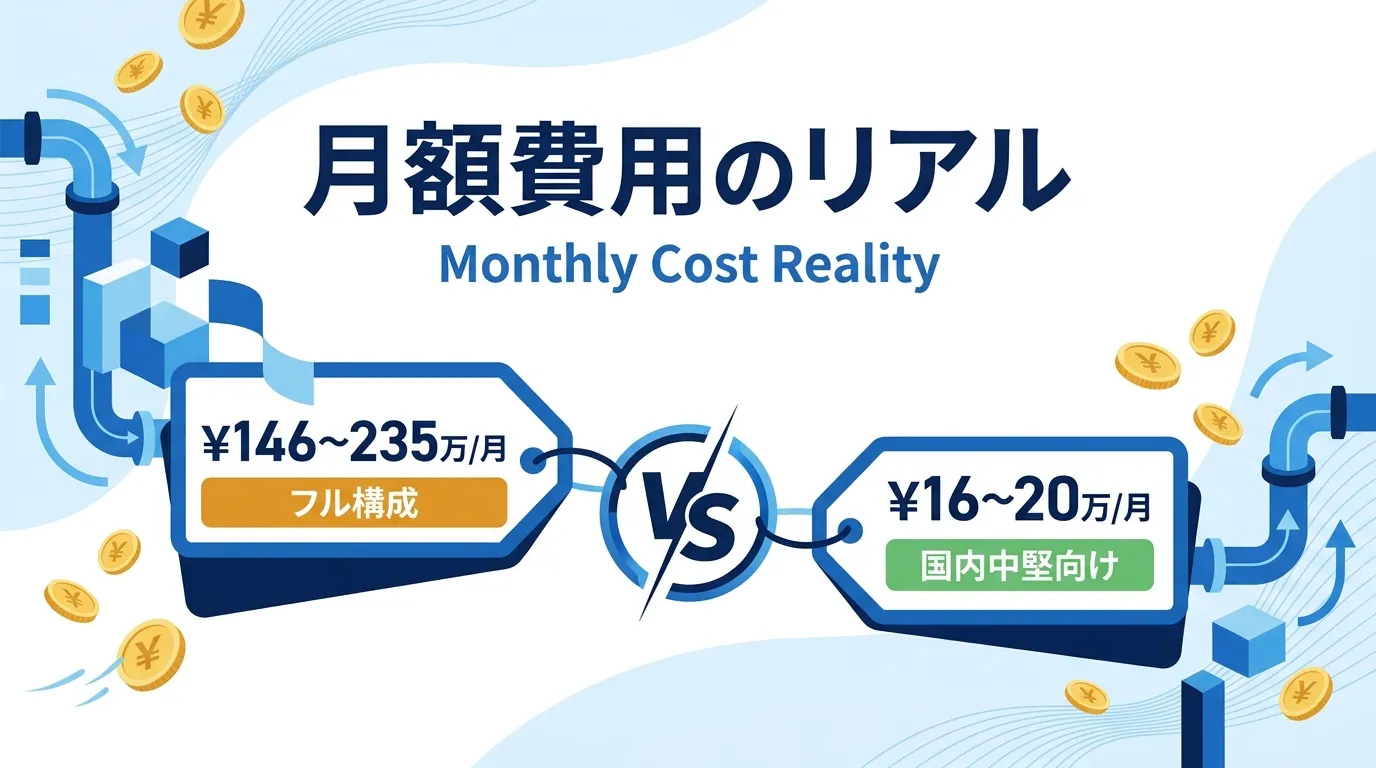 月額費用の目安：フル構成と国内中堅向け構成
