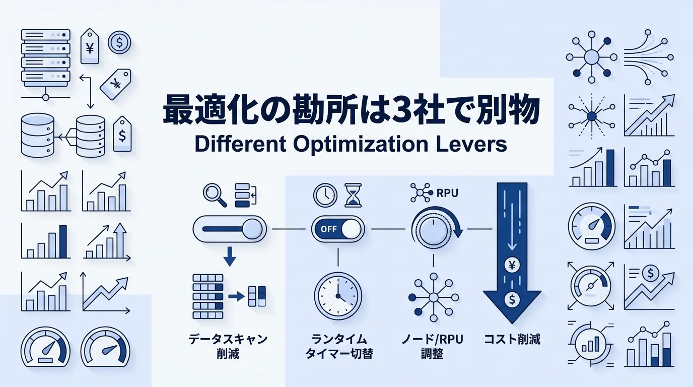 コスト最適化の勘所は3社で別物